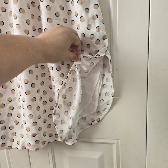 Ann Taylor Size L White Linen Blend Maxi Dress Tan Dots Sleeveless Belted - Picture 4 of 6